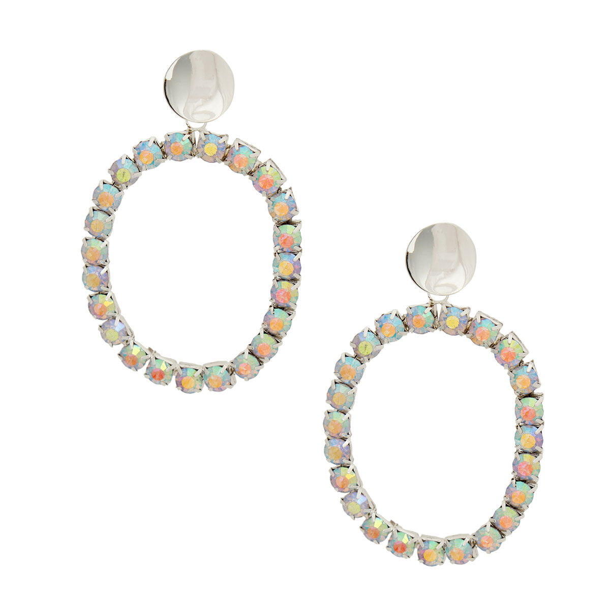 Xlarge Silver Oval Crystal Earrings