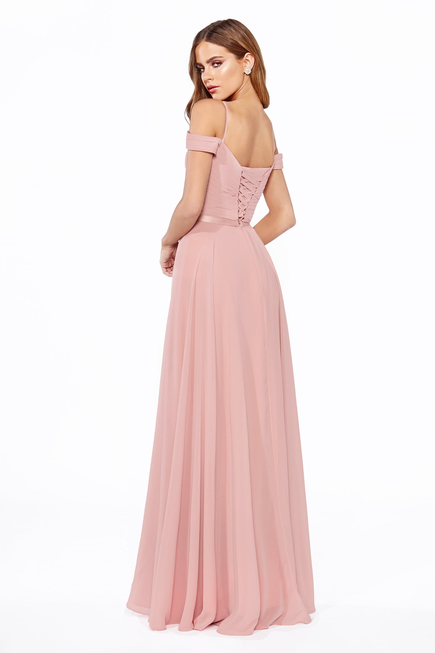 Long Chiffon Cold Shoulder Dress CD0156