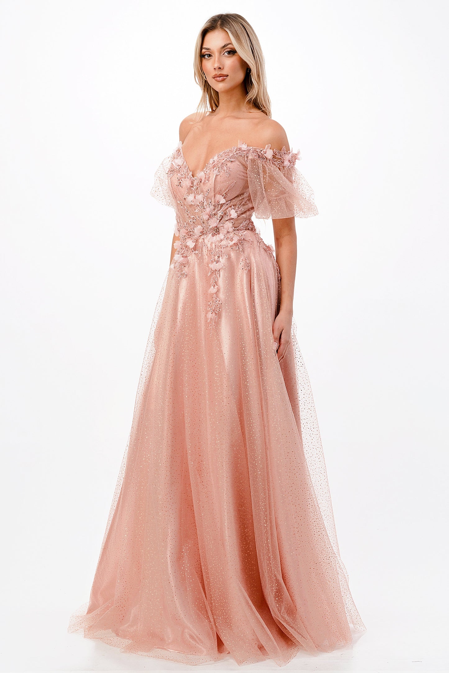 3D Floral Applique Whimsical Tulle Gown CD0197