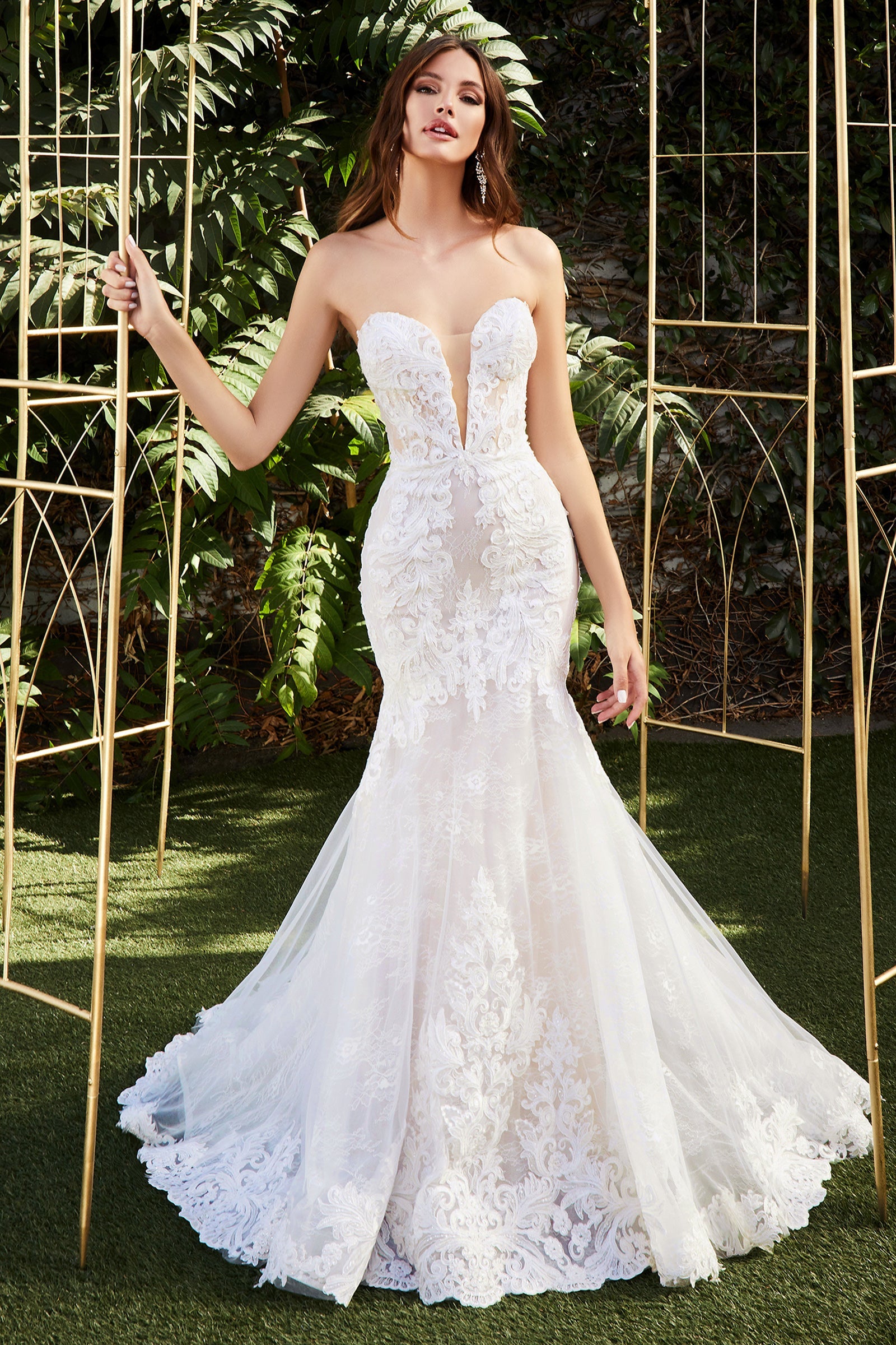 Strapless Lace Wedding Trumpet Dress CD928 - XL / Off White-Nude Strapless Lace Wedding Trumpet Dress CD928 - XL / Off White-Nude