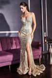 Sequin Deep V-Neck Spaghetti Strap Elegant Mermaid Dress CR844
