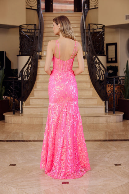 A1583 Shimmering Fitted Dress with Slit