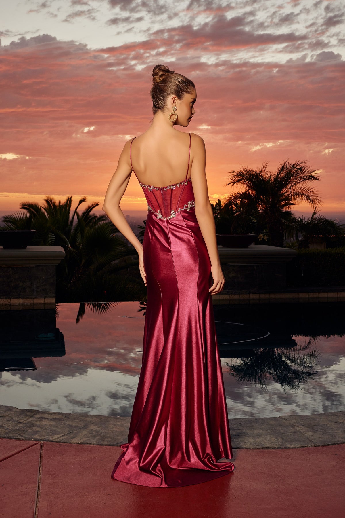 A1750 Rhinestone Embellished Bodice Satin Dress