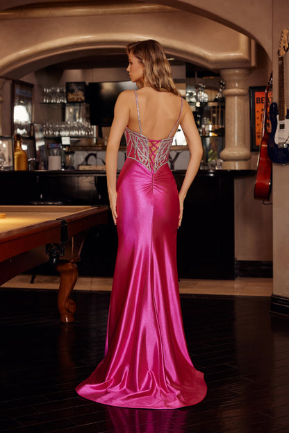 C1832 Shimmer Jersey Sleeveless Slit Long Dress
