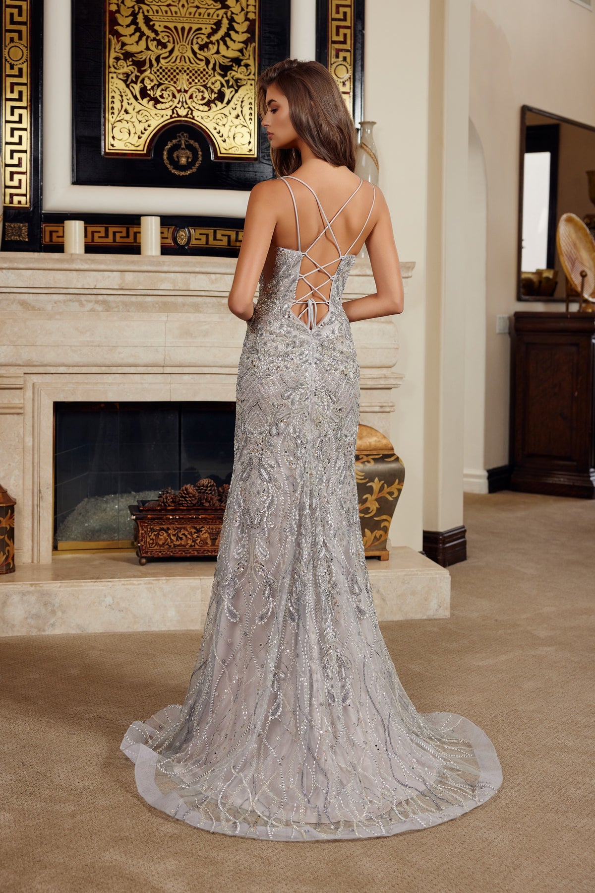 C1834 Fitted Long Formal Beaded Long Dress