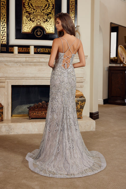 C1834 Fitted Long Formal Beaded Long Dress