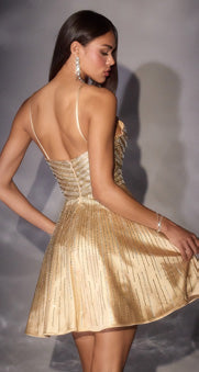 LaDivine CD2422 Crystal Bodice Fit-and-Flare Mini Dress