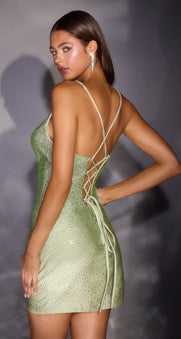 LaDivine CD2424 Rhinestone Bodycon Mini Dress
