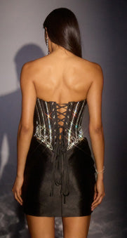 LaDivine CD645 Sheer Corset Satin Mini Dress