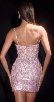 LaDivine CD649 Draped Crystal Corset Mini Dress