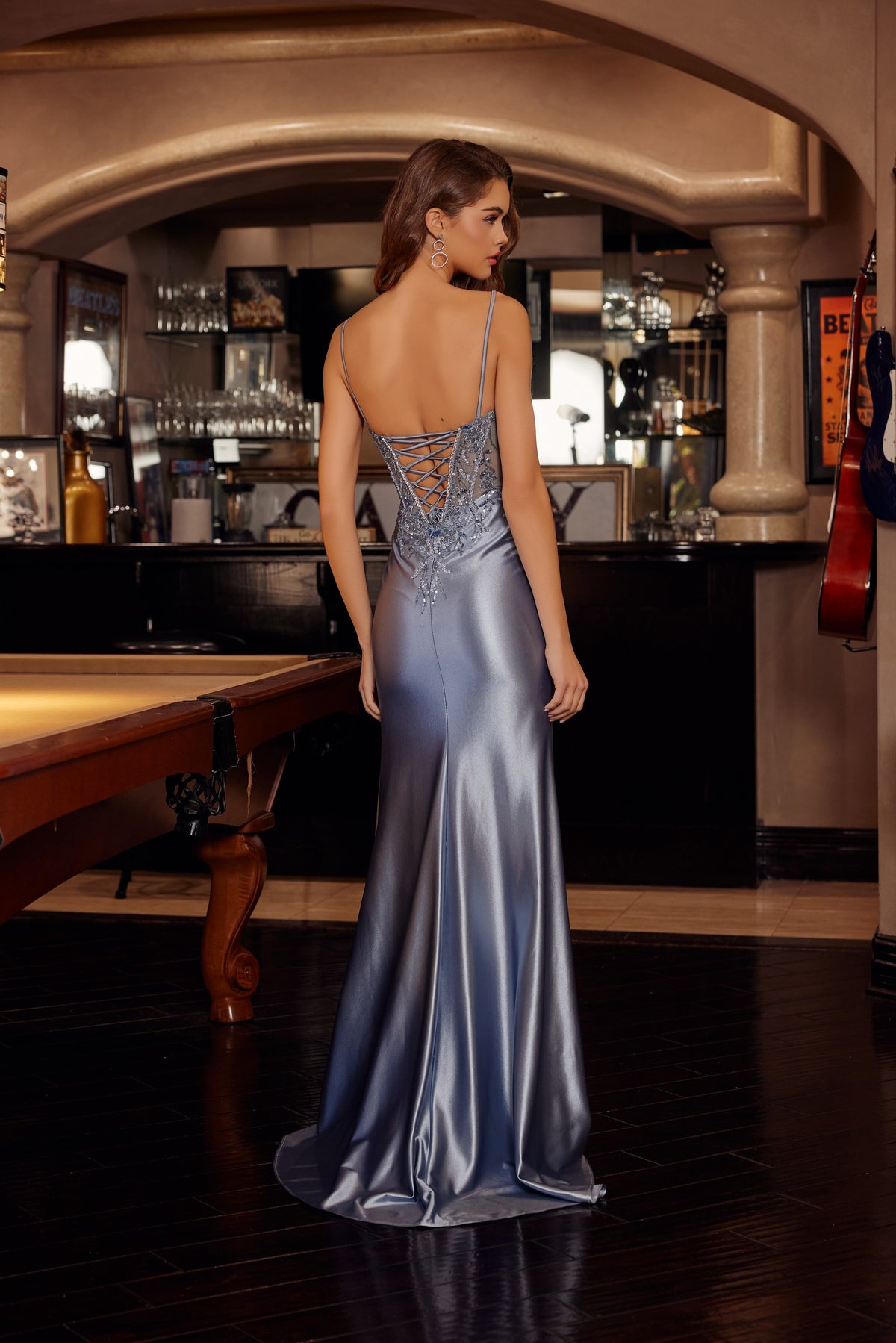 D1766 Corset Bodice V-Neckline Dress