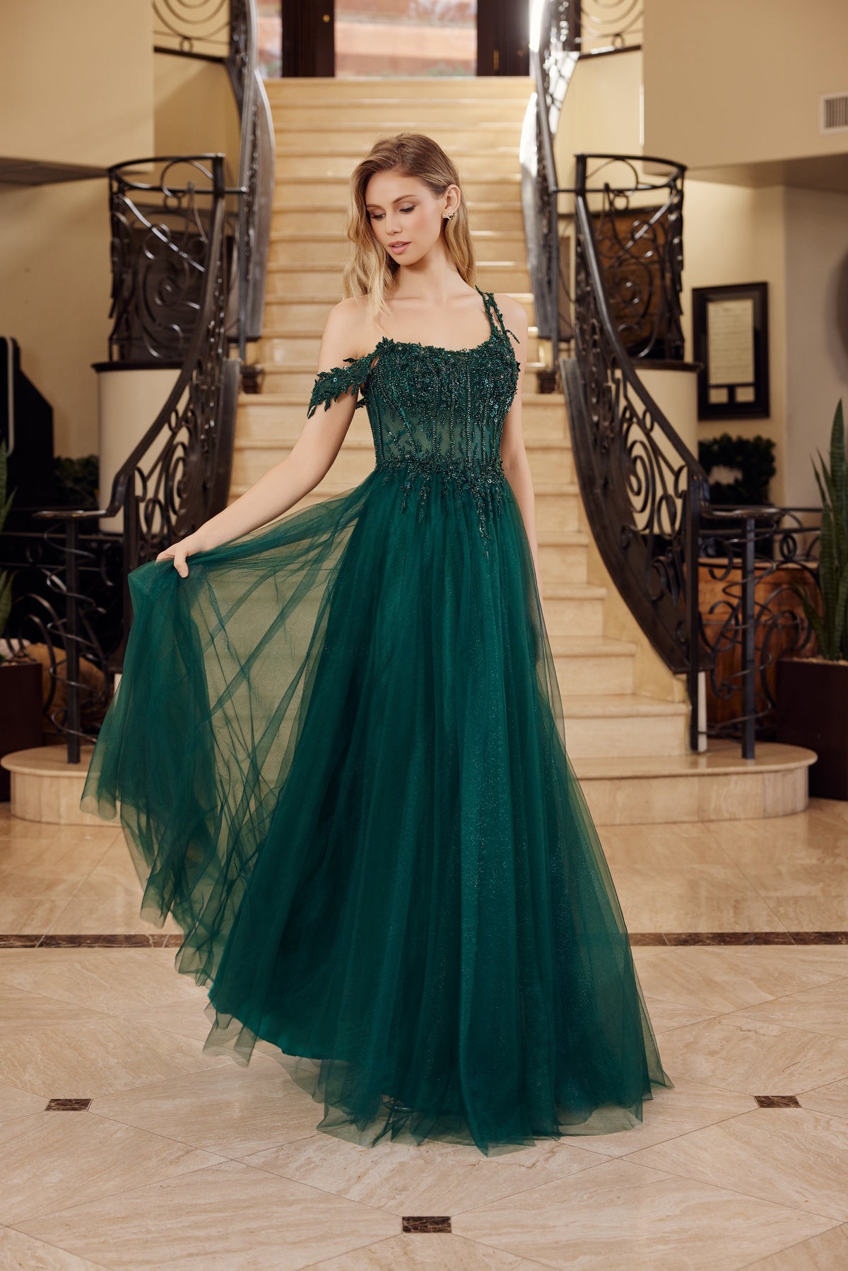 F1567 Applique One Shoulder A-line Dress