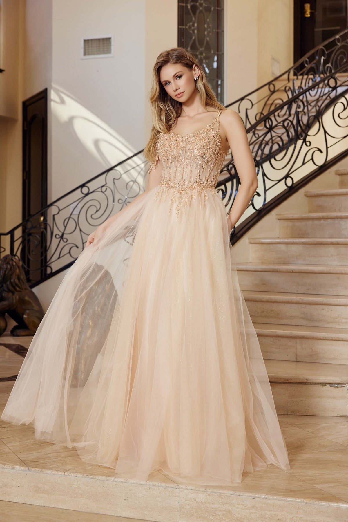 F1567 Applique One Shoulder A-line Dress