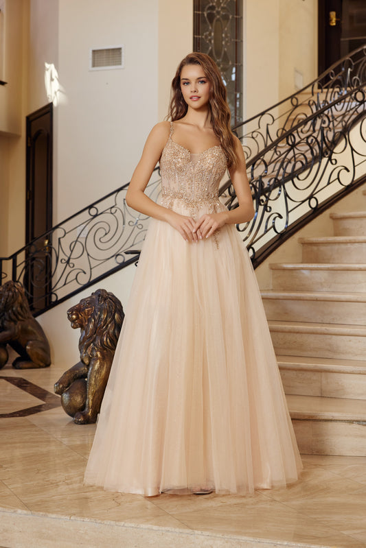 F1726 Spaghetti Strap with Lace-Up Back Dress