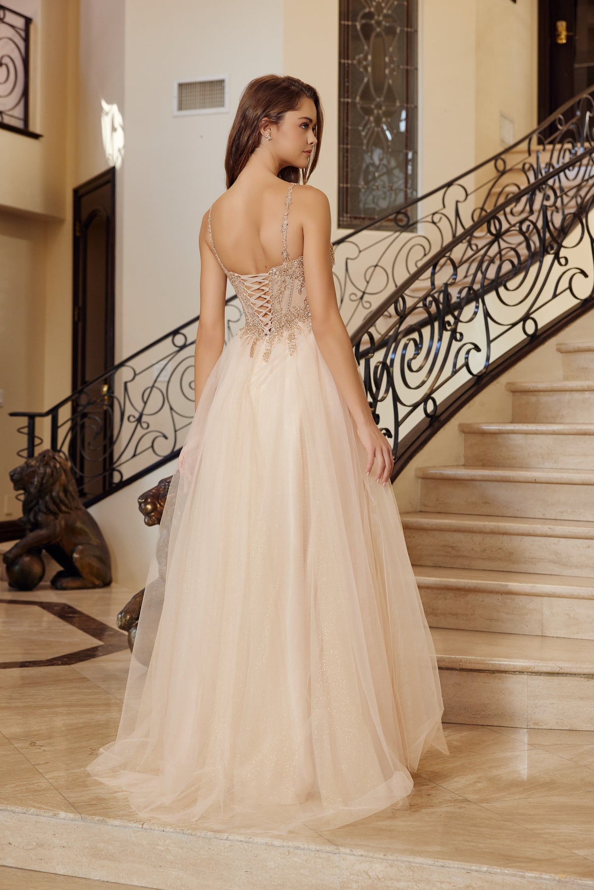 F1726 Spaghetti Strap with Lace-Up Back Dress