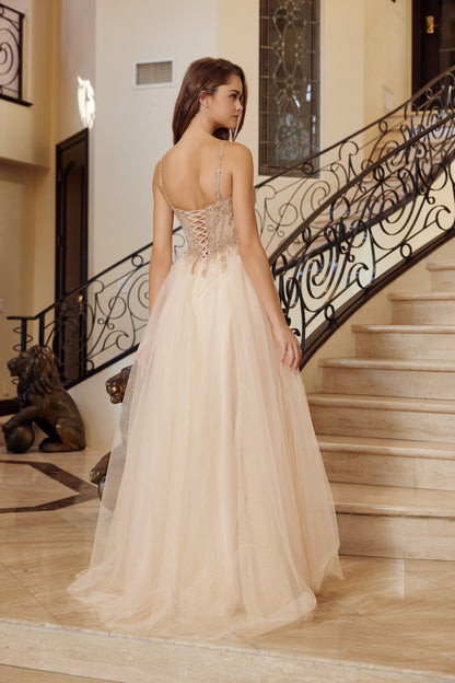 F1726 Spaghetti Strap with Lace-Up Back Dress