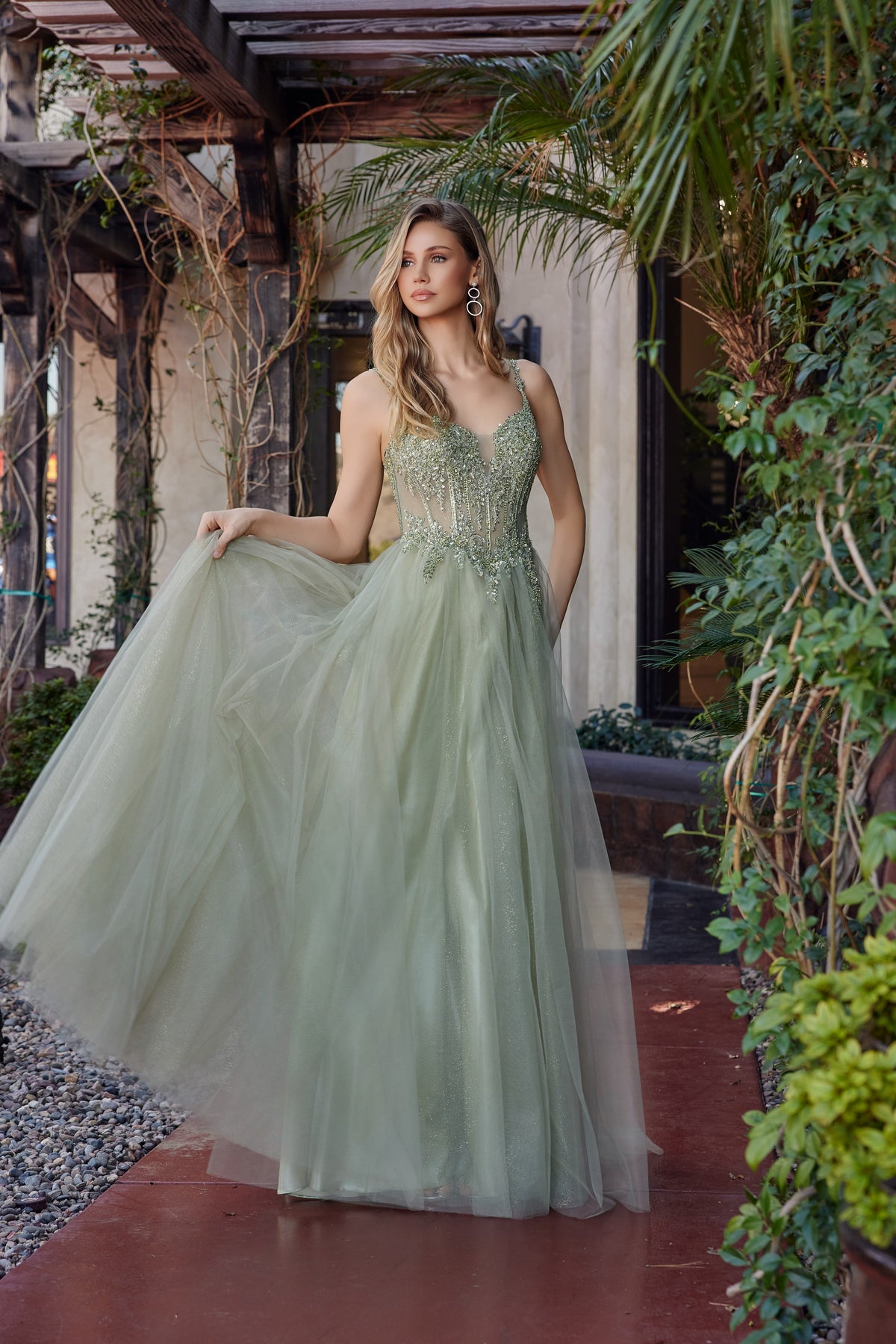 F1726 Spaghetti Strap with Lace-Up Back Dress