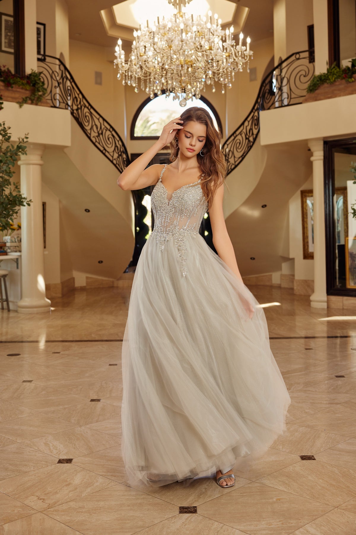 F1726 Spaghetti Strap with Lace-Up Back Dress