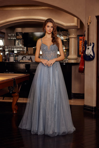 F1726 Spaghetti Strap with Lace-Up Back Dress
