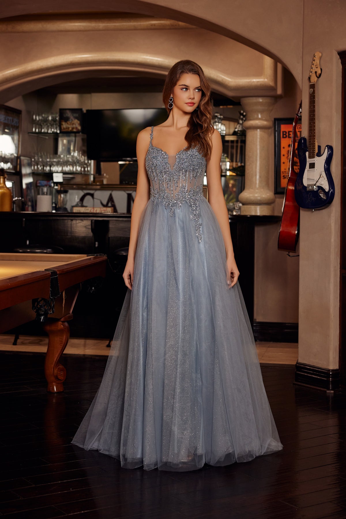 F1726 Spaghetti Strap with Lace-Up Back Dress
