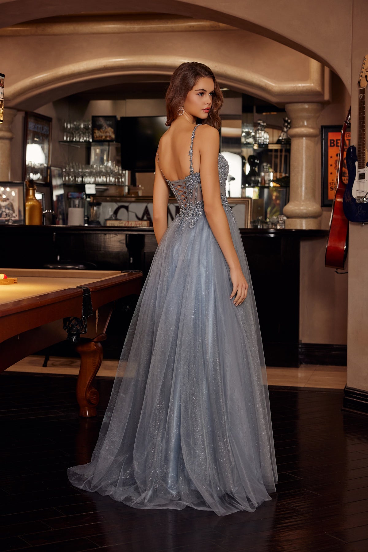 F1726 Spaghetti Strap with Lace-Up Back Dress