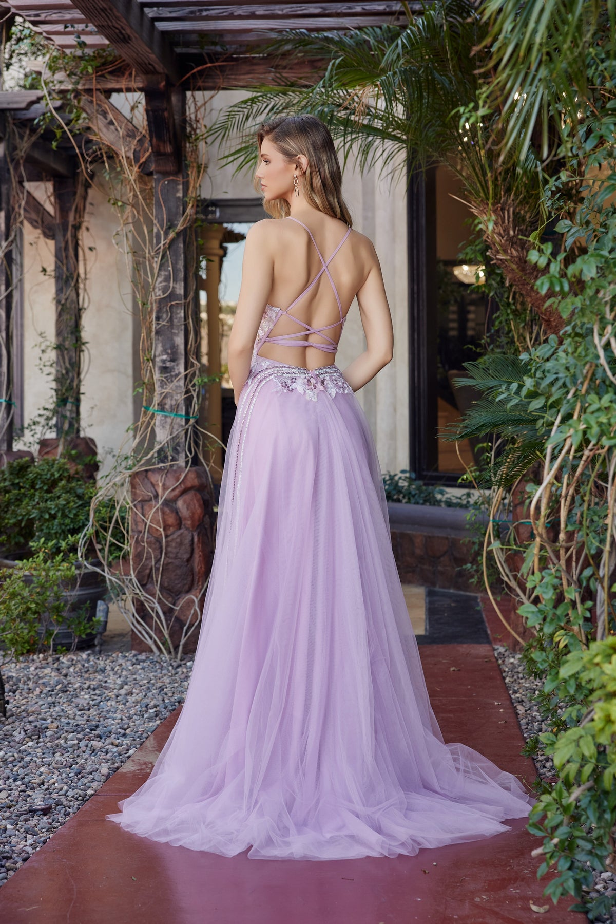 G1795 Applique V-Neck A-line Dress
