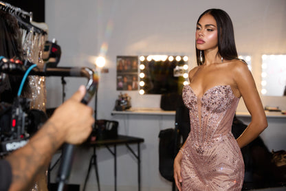 LaDivine KV1151 Strapless Crystal Sunburst Corset Mini Dress