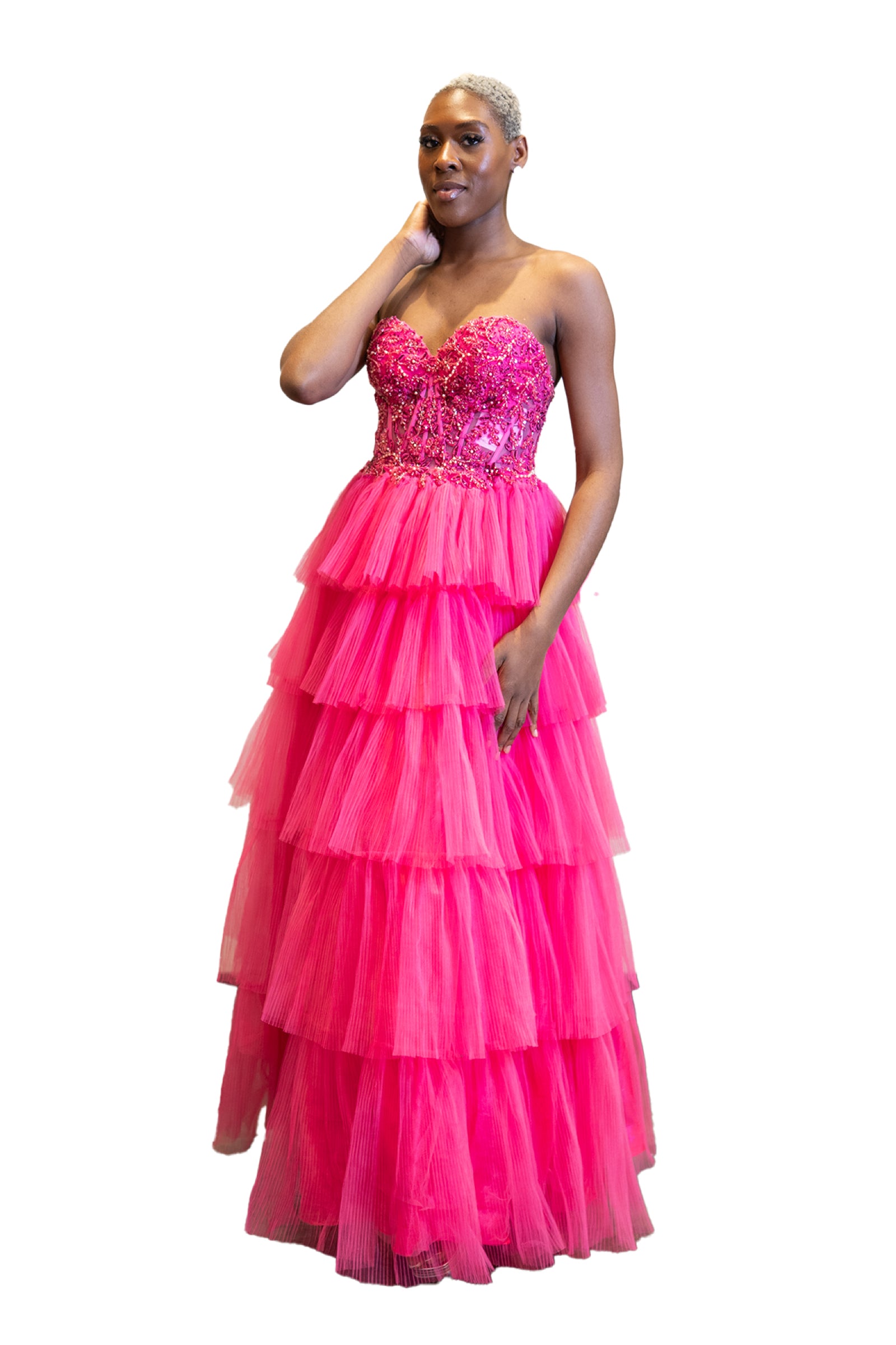 Long-Tiered Sparkly Bodice Dress SV23324