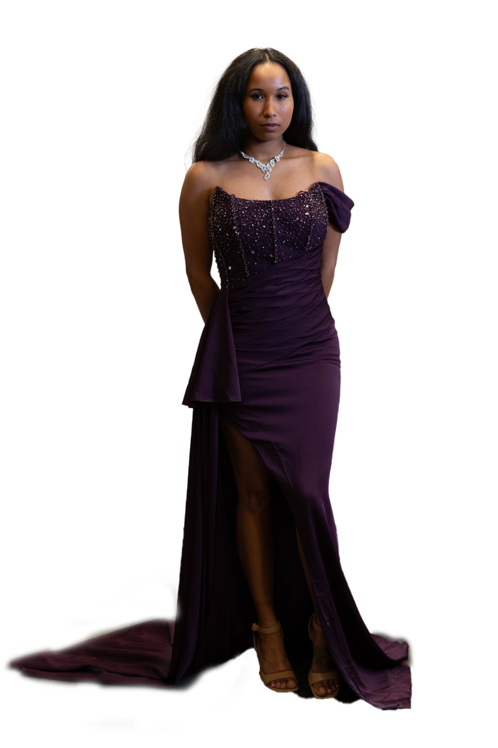 Off the Shoulder Stylish Slit Dress