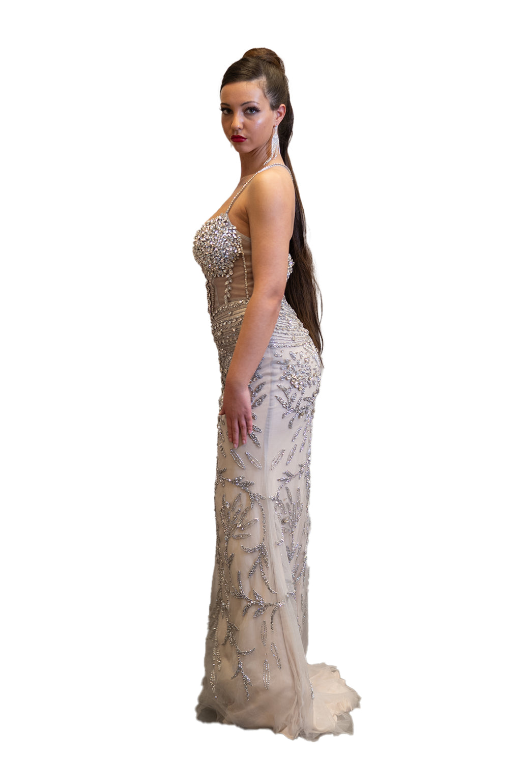 Plunging Neckline Sparkly Embellished Fitted Dress SV MB40236