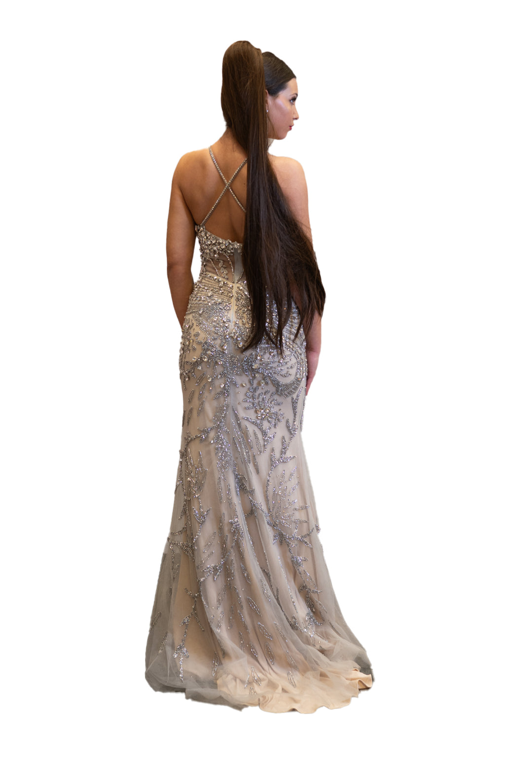 Plunging Neckline Sparkly Embellished Fitted Dress SV MB40236