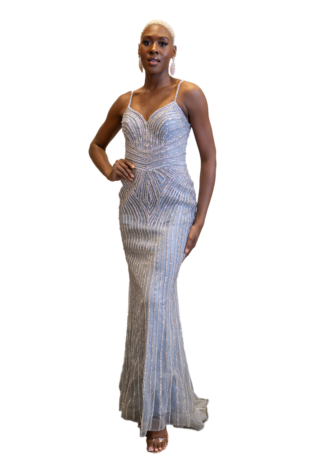 Dazzling Rhinestoned Spaghetti Mermaid Dress  - SV 24232