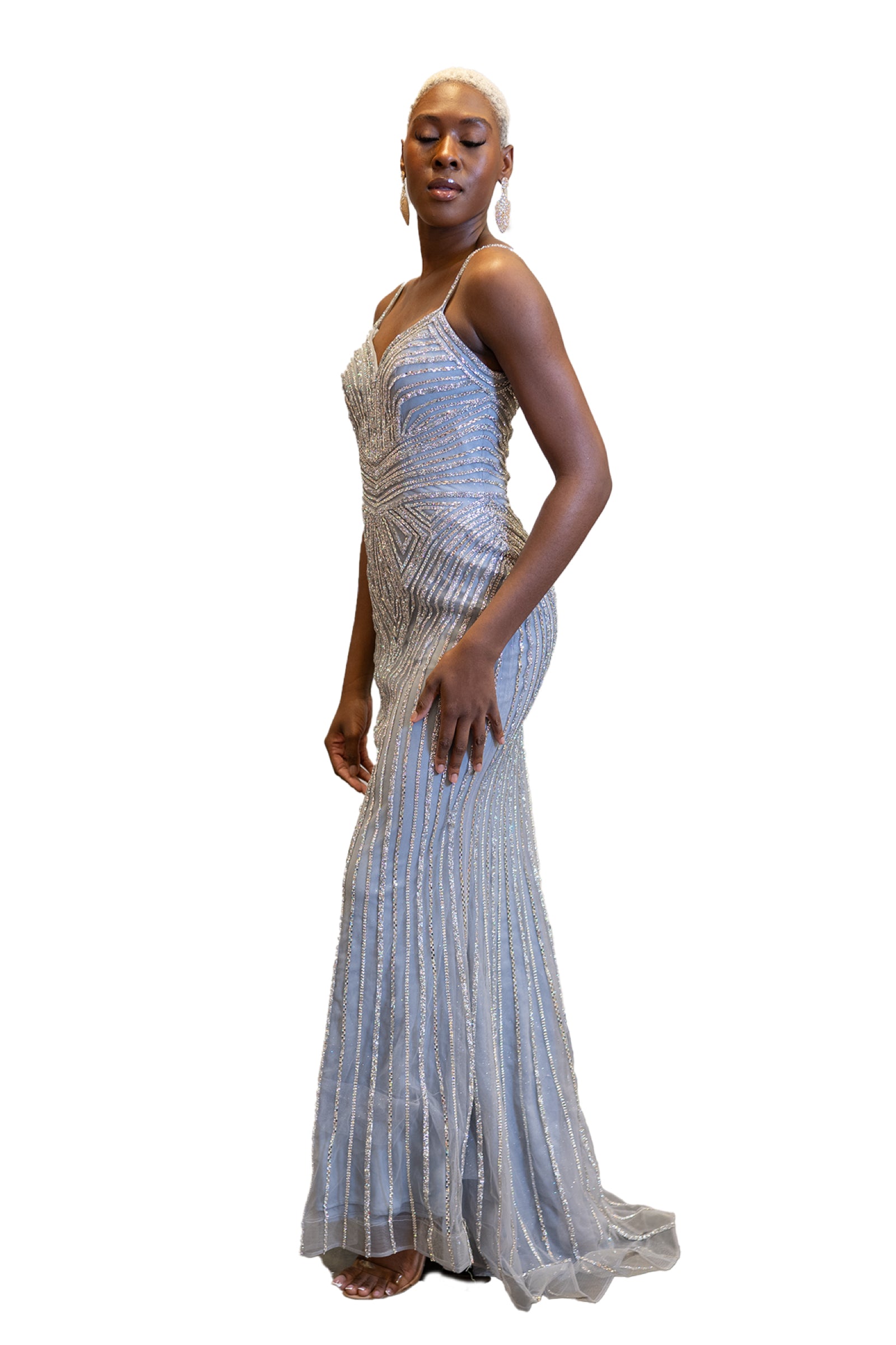 Dazzling Rhinestoned Spaghetti Mermaid Dress  - SV 24232