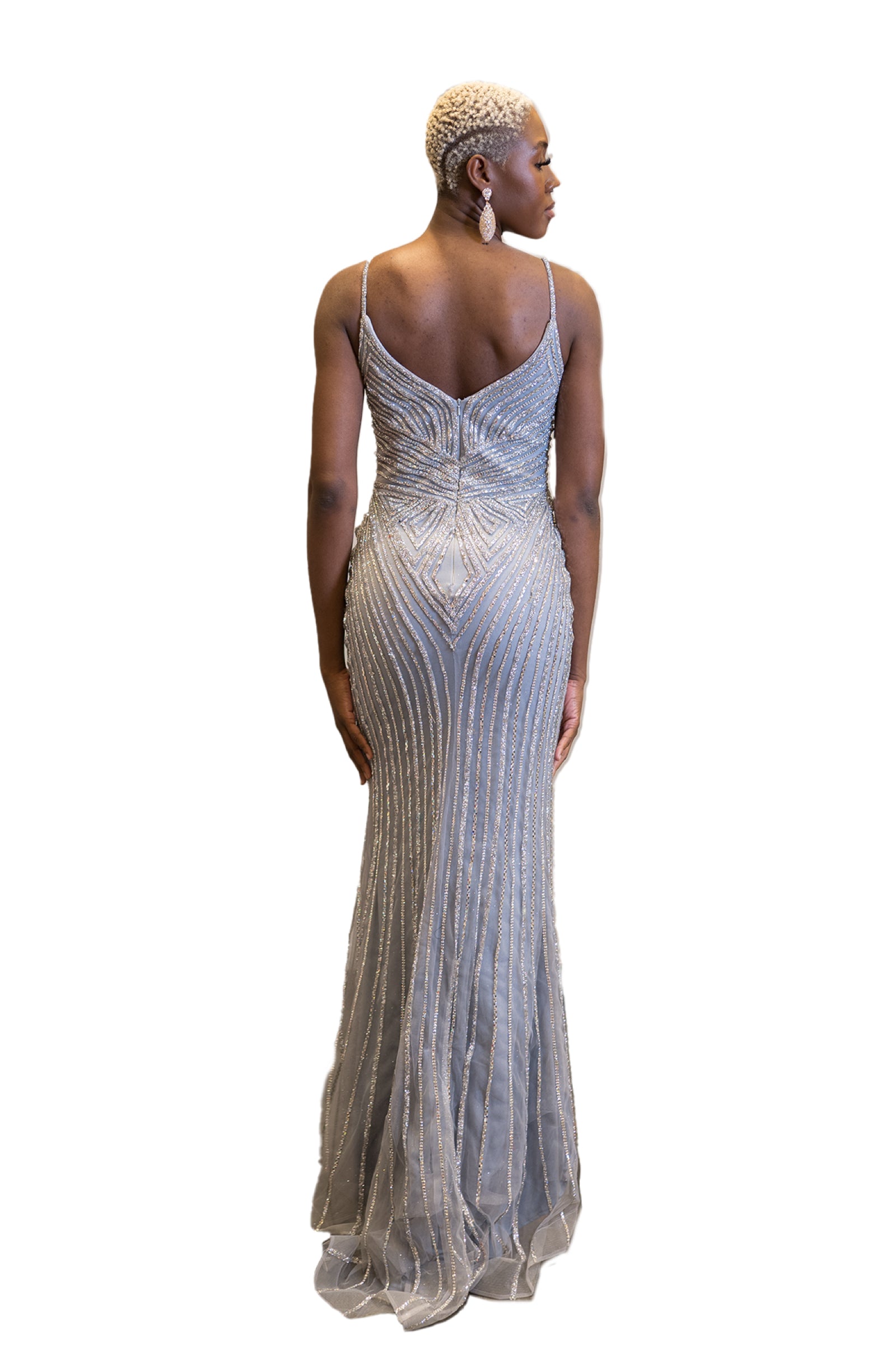 Dazzling Rhinestoned Spaghetti Mermaid Dress  - SV 24232