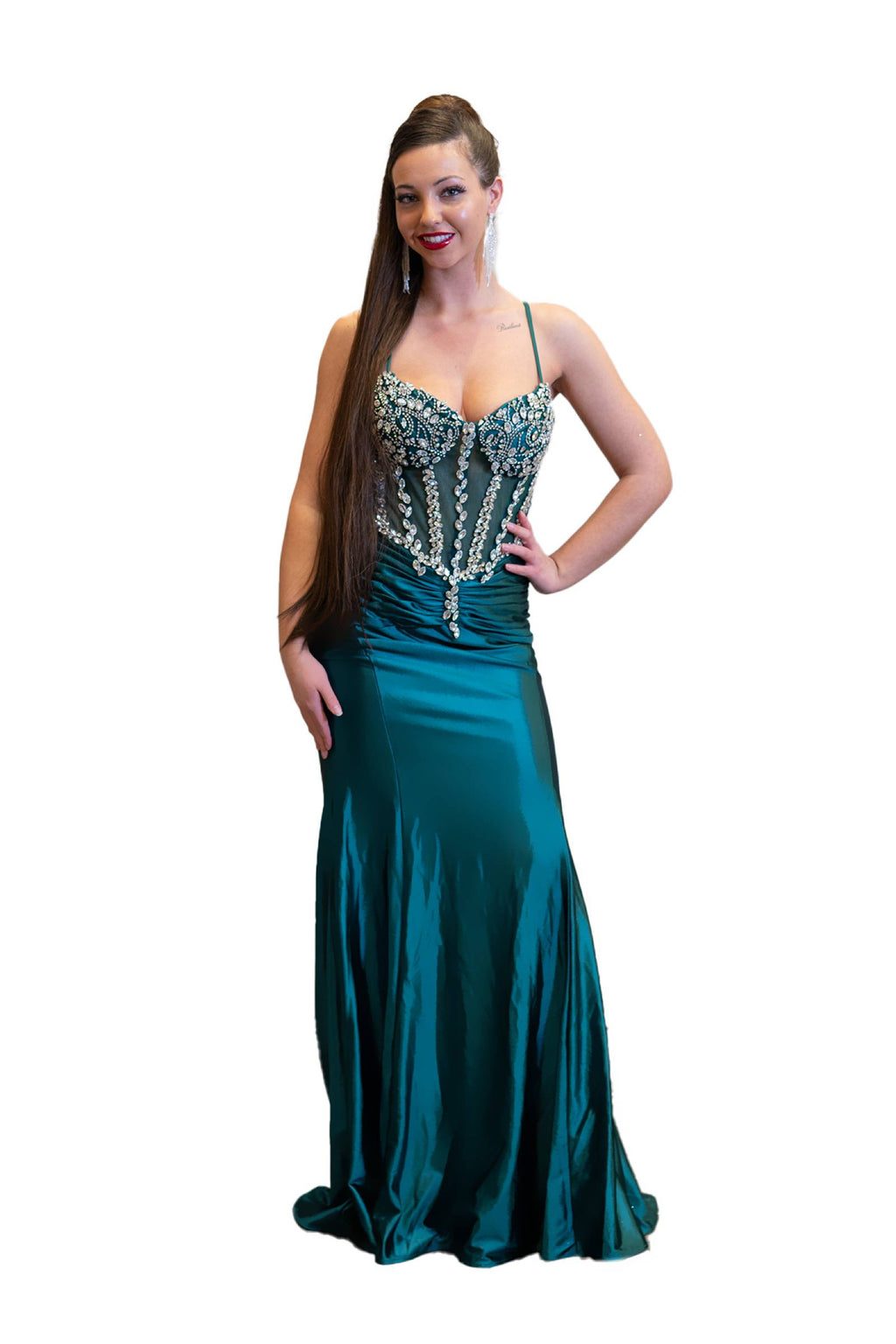 Rhinestoned  Bedazzled Corset Satin Dress - SV 24207