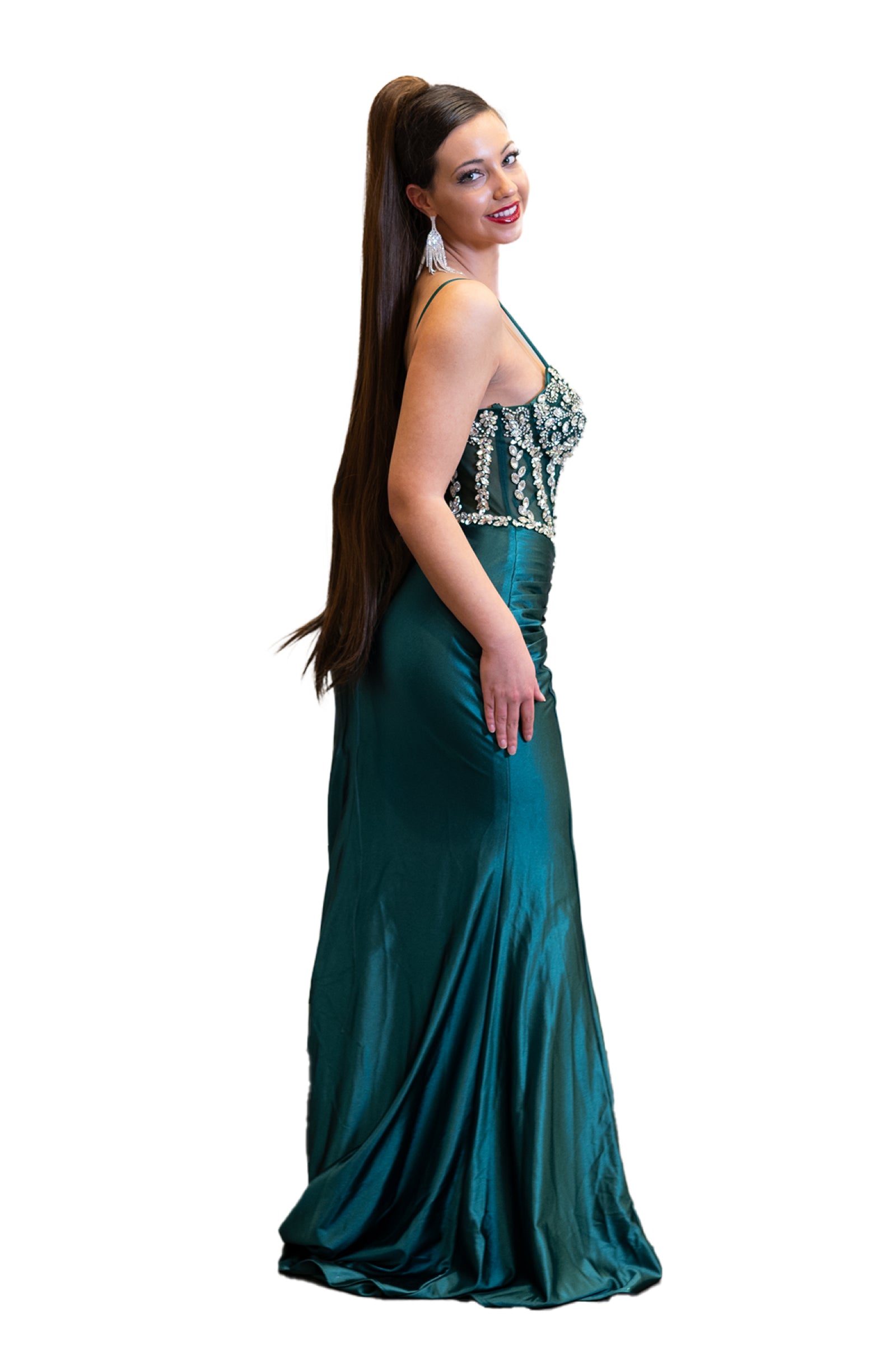 Rhinestoned  Bedazzled Corset Satin Dress - SV 24207