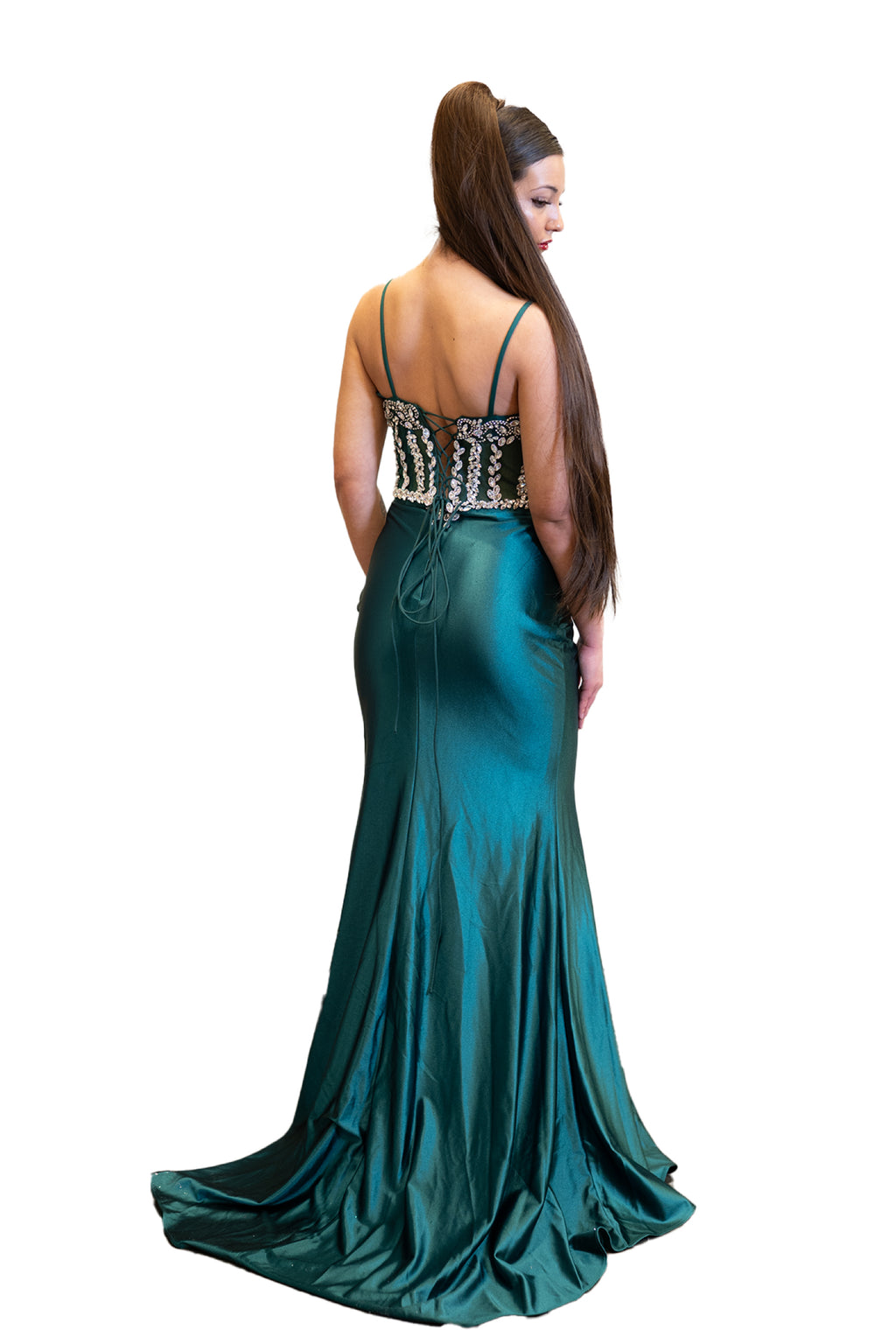 Rhinestoned  Bedazzled Corset Satin Dress - SV 24207