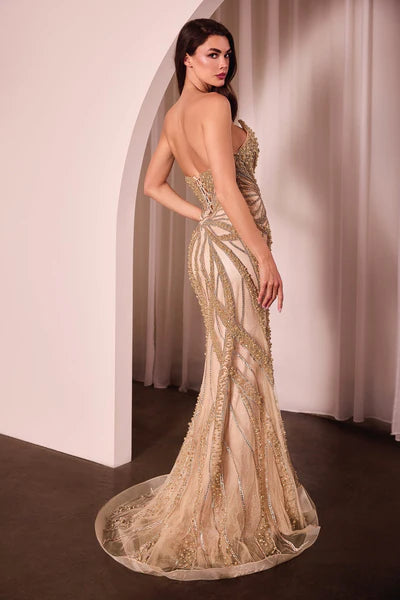 Strapless Fitted Prom Dress with Crystal & Pearl Embellishments CC0688