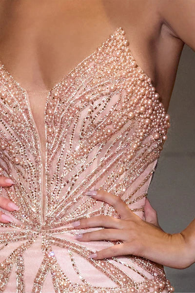 Strapless Fitted Prom Dress with Crystal & Pearl Embellishments CC0688