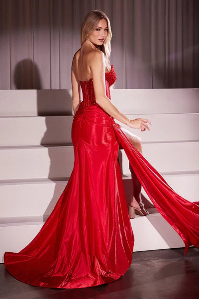 Strapless Lace Bodice Prom Dress with Taffeta Skirt CM369