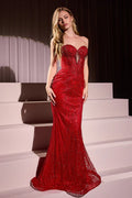 Strapless Sweetheart Sheer Corset Glitter Prom Gown J871