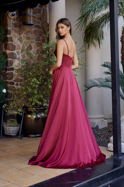 A1744 Long Stretch Satin A-Line Dress