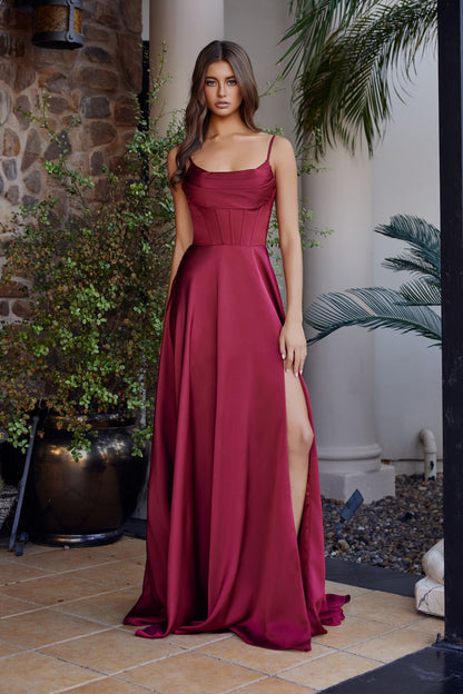 A1744 Long Stretch Satin A-Line Dress