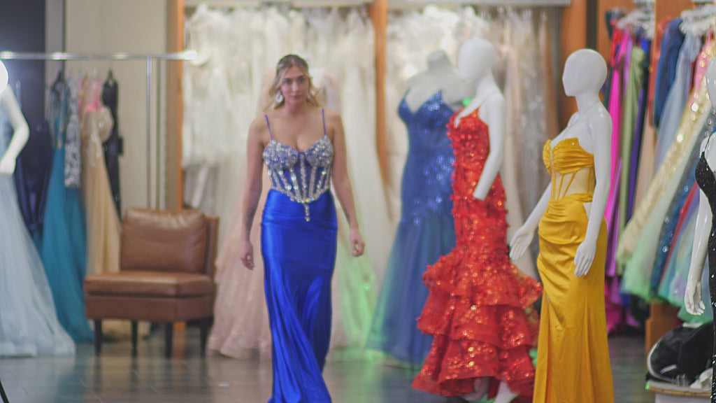 Rhinestoned  Bedazzled Corset Satin Dress - SV 24207