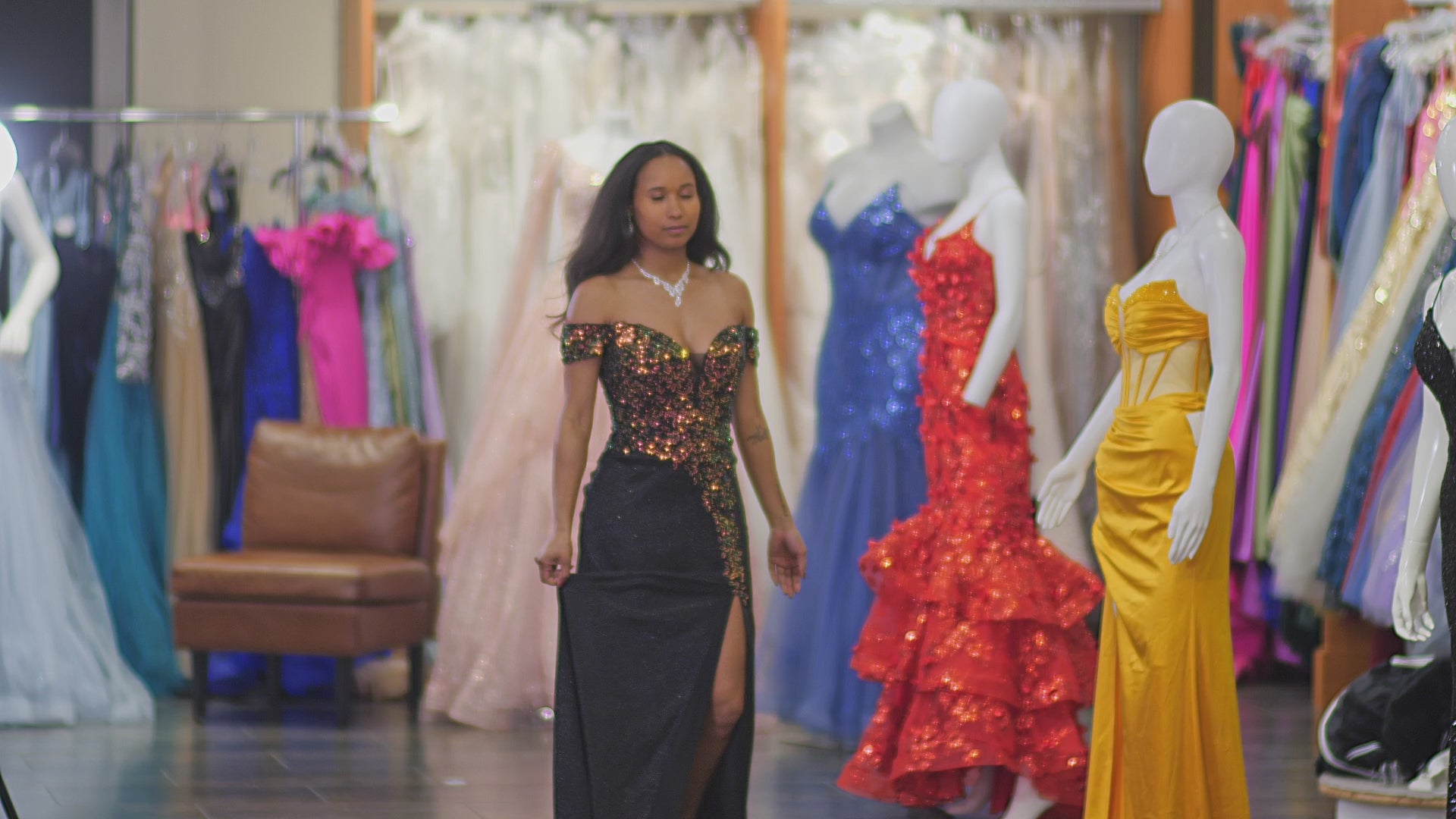 Off Shoulder Stylish Embellished Slit Dress SV23071