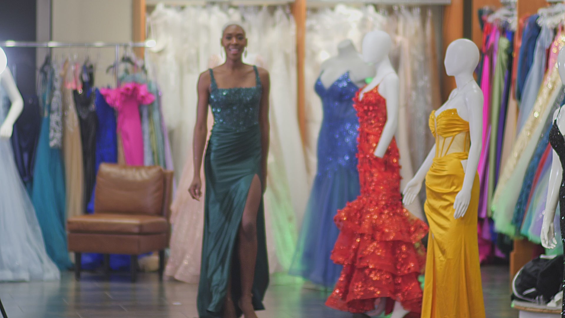 Embellished Bodice Square Neckline Satin Dress SV24054