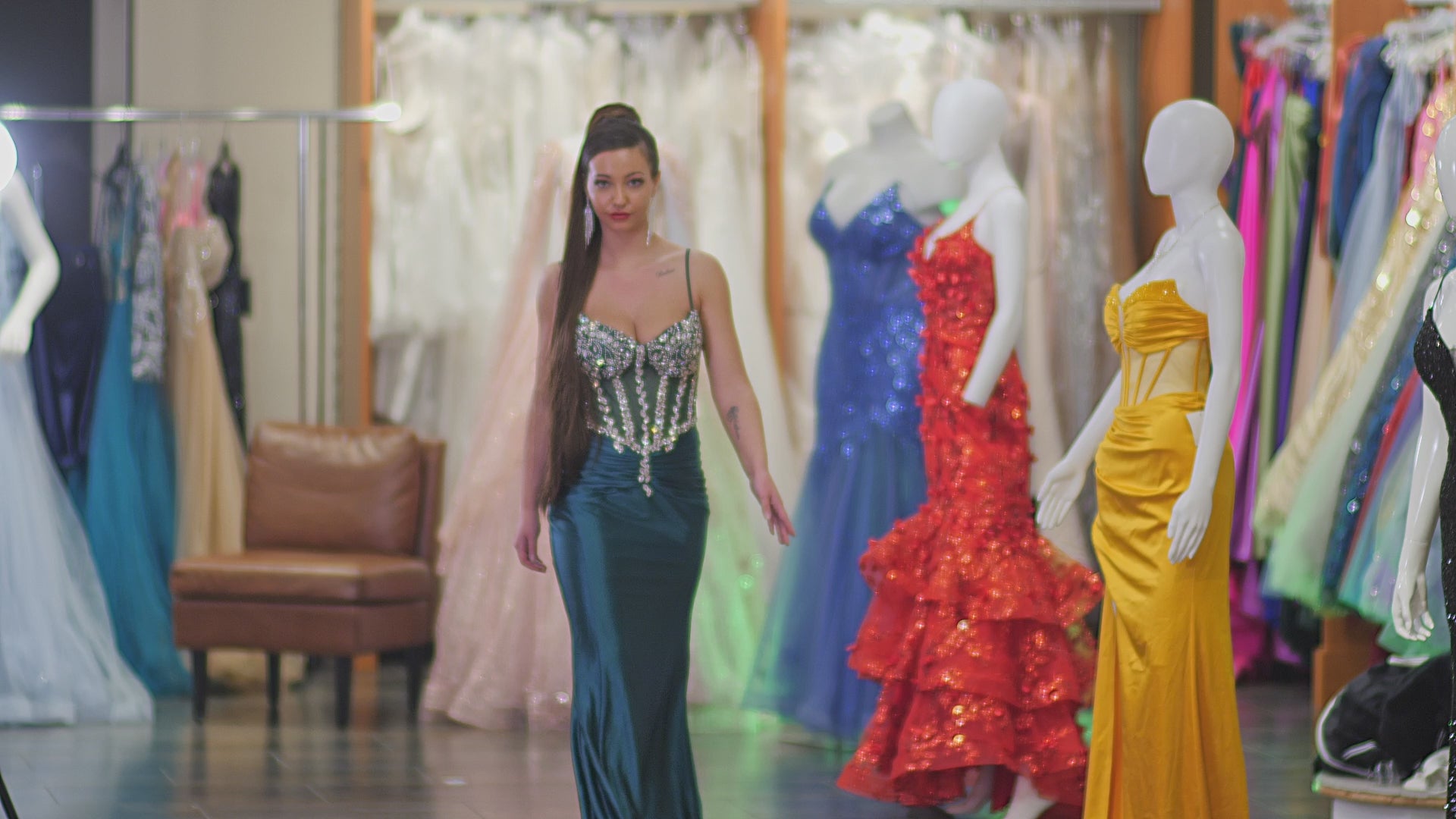 Rhinestoned  Bedazzled Corset Satin Dress - SV 24207