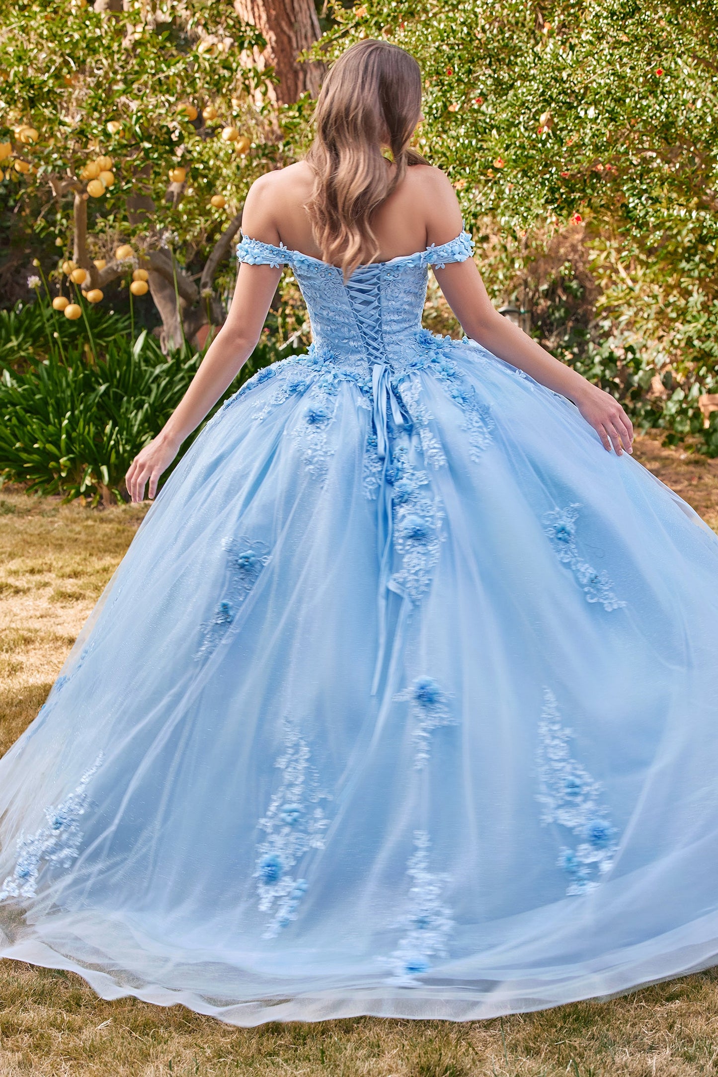 Applique Off Shoulder Floral Ball Gown 15702