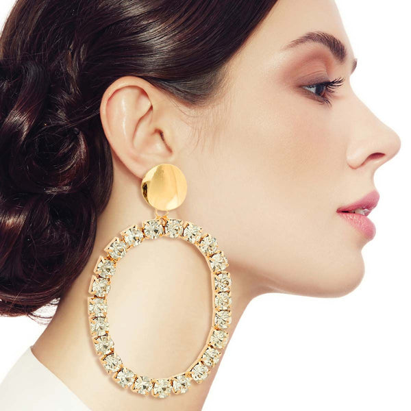Xlarge Gold Oval Crystal Earrings