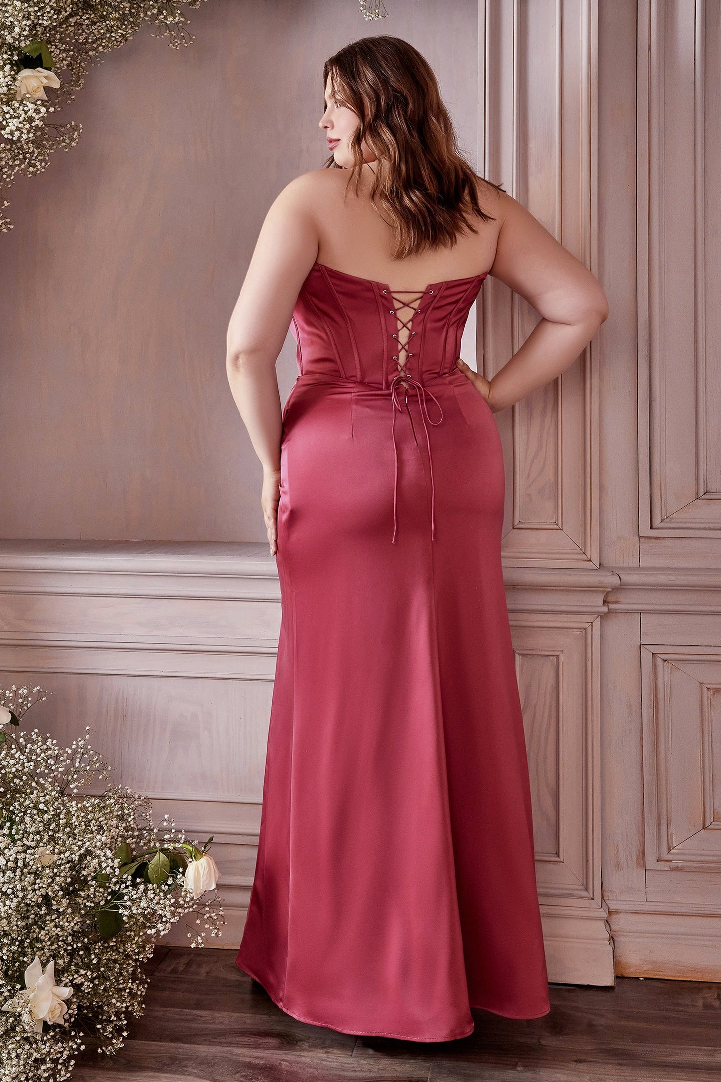 Draped Corset Off Shoulder Satin Gown 7484